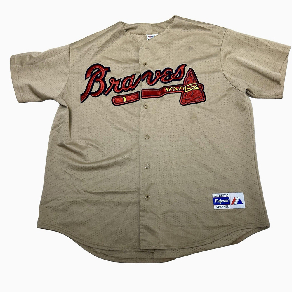 Majestic Atlanta Braves Baseball Jersey Mens XXL Tan Vintage